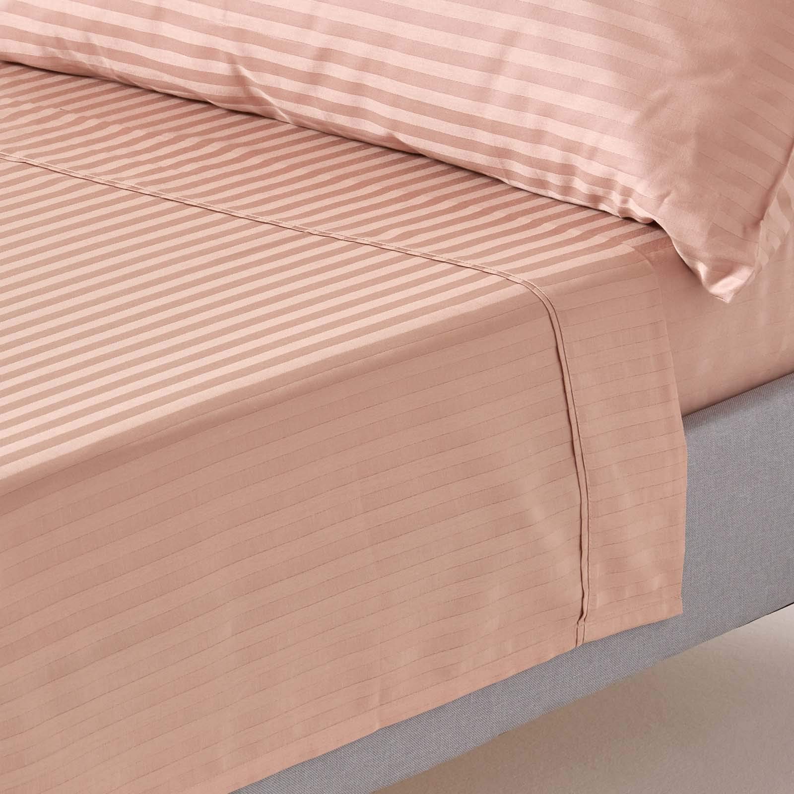 HOMESCAPES Damast Bettlaken ohne Gummizug taupe-beige 178x255 cm, Baumwoll-Betttuch Satin-Streifen, Haustuch ägyptische Baumwolle