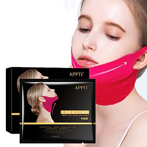 Crazy Lift Chin Neck Mask, Rose Collagen V-Face Lifting Mask, V-Line-Lifting-Maske, Doppelkinn-Reduzierer, Gesichts- und Halslifting-Gürtel, Kinn-up-Maske, Halsfalten reduzieren (2 Kartons)