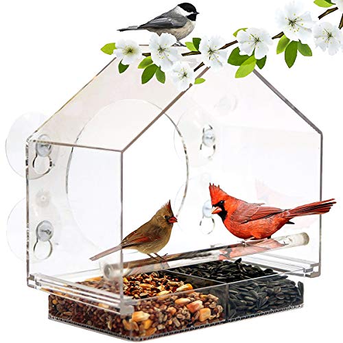 iFCOW Window Bird House Feeder, Pet Bird Feeder Cage Transparente Acryl-Vogelhaus-Deckenfenster-Absorptionsinstallation für den Außenbereich