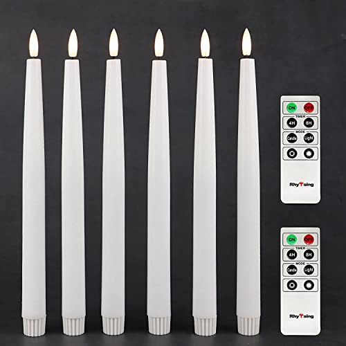 6 flammenlose LED Stabkerzen Tafelkerzen Weiß mit Timer Funktion, Höhe je 29cm, Leuchterkerzen mit warmweißes Licht, 2 Fernbedienung enthalten