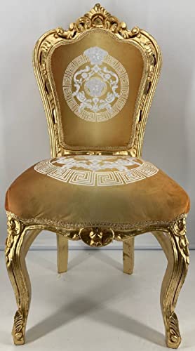 Casa Padrino Barock Esszimmer Stuhl Gold Muster/Gold - Handgefertigter Antik Stil Massivholz Stuhl - Barock Esszimmer Möbel