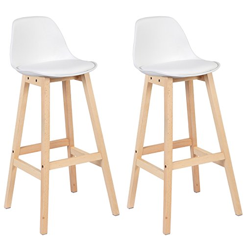 WOLTU® BH44ws-2 2 x Barhocker 2er Set Barstuhl aus Kunststoff Holz mit Lehne Design Stuhl Küchenstuhl Weiss