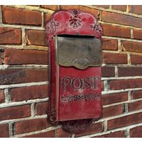 Briefkasten POST Zink Vintage Postkasten Rot patiniert Wandbriefkasten Landhaus