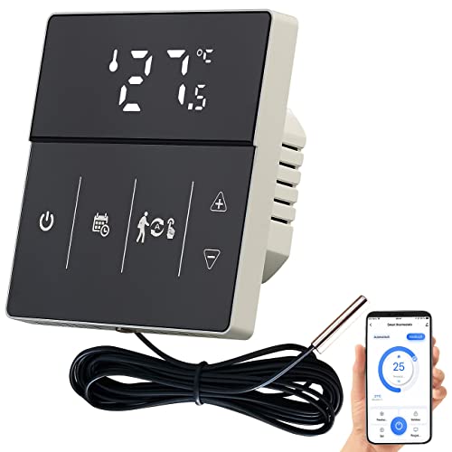 revolt WLAN Thermostat Heizung: WLAN-Fußbodenheizung-Thermostat mit App und Sprachsteuerung, schwarz (Thermostat Fußbodenheizung Alexa)