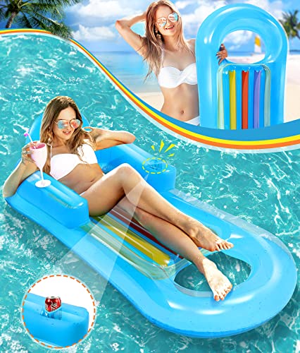 Jojoin Luftmatratze - Wasser Hängematte Aufblasbare Pool | Tragbare Wasserhängematte mit Tasse Löchern und Kopfstütze - Strand Schwimmstuhl Liege für Kinder Erwachsene (145 * 70cm)