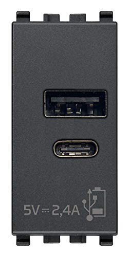 Vimar 20292.AC Eikon USB-Steckdose 5 V 2,4 A, 1 USB-Ausgang Typ A und 1 Typ C, insgesamt 2,4 A zum gleichzeitigen Laden von zwei Geräten