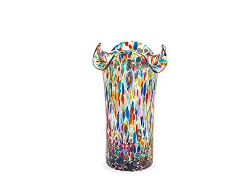 H&H Veneziano Vase aus emailliertem Glas, 20 cm, nach Muranogetechnik hergestellt, handgefertigt in Italien, Mehrfarbig