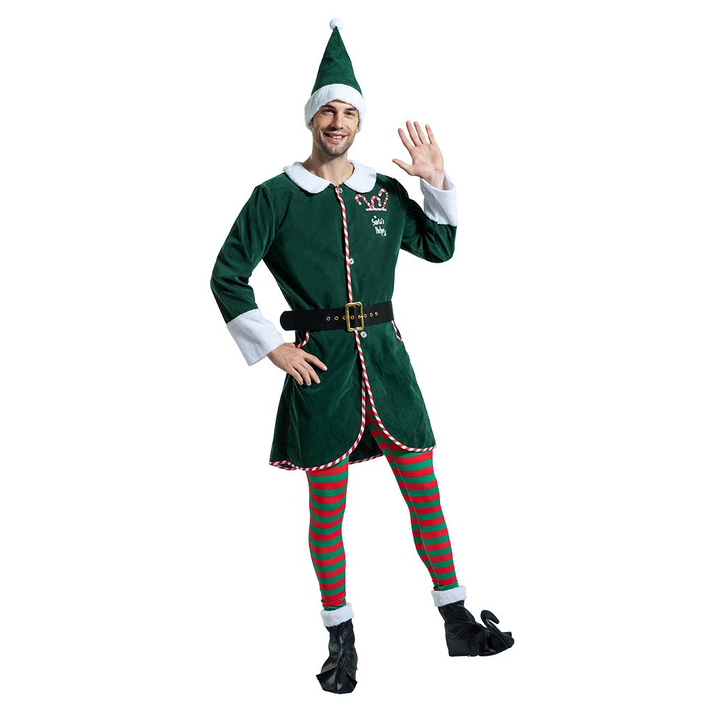 EraSpooky Männer Santa Elf Kostüme Erwachsene Weihnachtsmann Anzug Kostüm Outfit