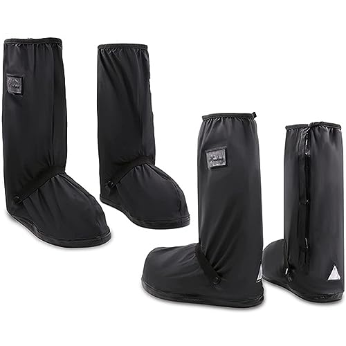TPPIG 2 Paar wasserdichte Schuhüberzieher aus schwarzem PVC mit reflektierenden Blättern, Regenschutz, Schnee und Regen