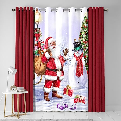 Fusion - Türvorhang mit Ösen, Motiv Weihnachtsmann und Schnee, 138 x 214 cm, Mehrfarbig