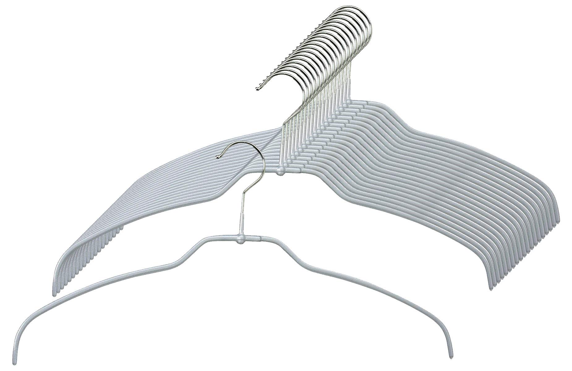MAWA Kleiderbügel Light, 20 Stück, 50% platzsparende und rutschfeste Hemdenbügel, Blusenbügel, 360° drehbar, hochwertige Antirutsch-Beschichtung, 42 cm, Silber