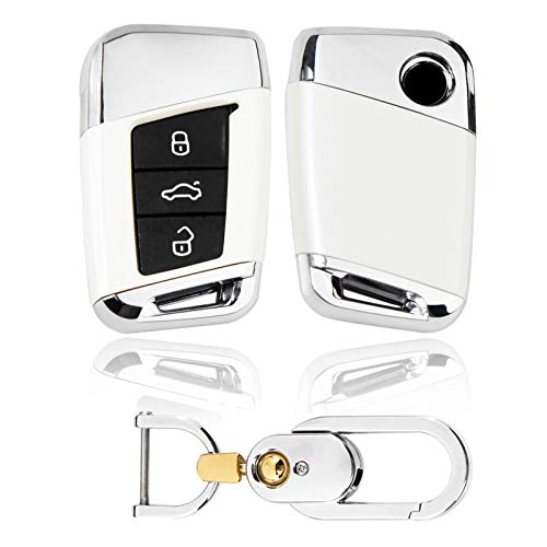 Kwak's Autoschlüssel Hülle für VW Kompatibel mit 19 Volkswagen MAGOTAN Passat CC B8 Variant 3 Tasten Schlüssel ABS Schlüsselgehäuse mit Schlüsselanhänger(1#Weiß)