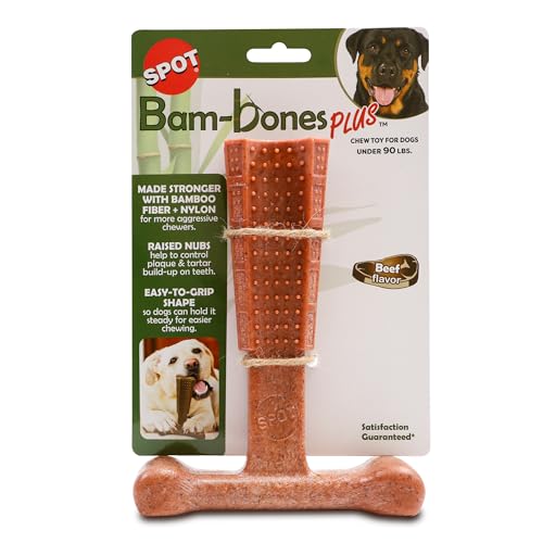 SPOT by Ethical Products - Bambone Plus - Easy Grip Langlebiges Kauspielzeug für aggressive Kauer - Tolles Hunde-Kauspielzeug für Welpen und Hunde Hundespielzeug - Rind - Medium