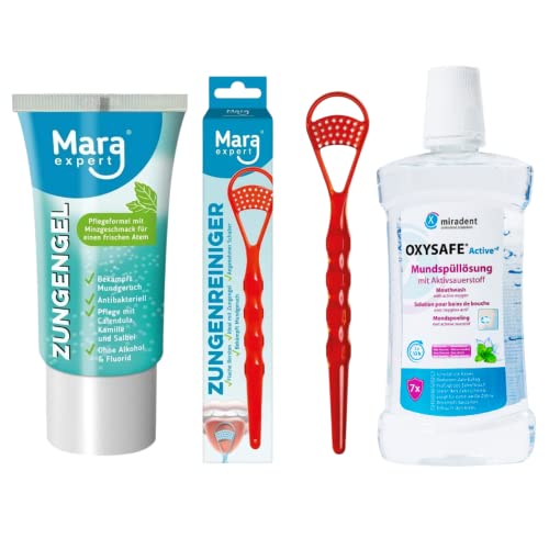 Mundhygiene Set I Mundspülung + Zungenreiniger + Zungengel I Medizinisches Mundwasser gegen Zahnfleischentzündung | Zungenschaber mit Zungenbürste | Mundgeruch bekämpfen (3er-Set)