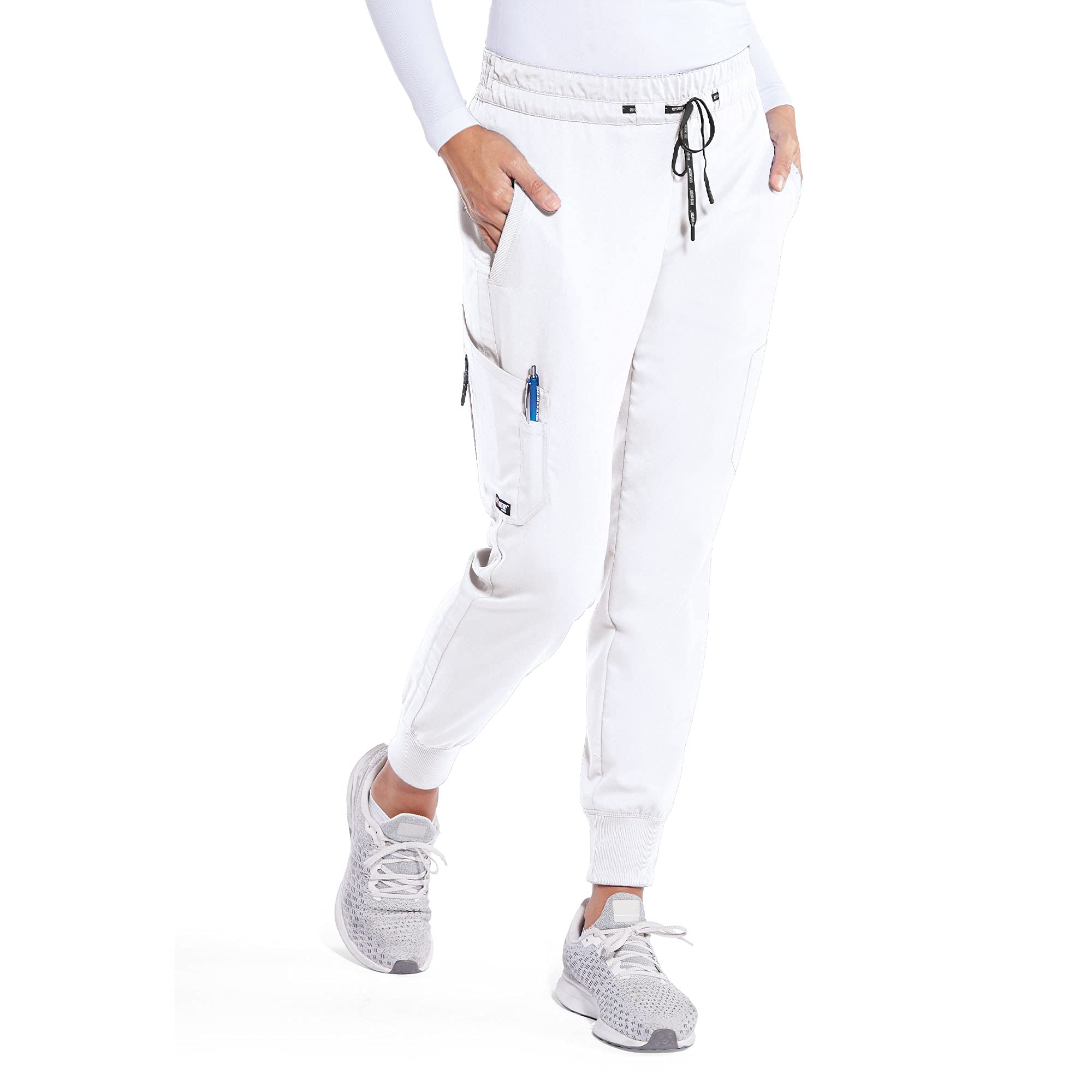 BARCO Grey's Anatomy Kira Jogger Scrub Hose für Damen mit 5 Taschen, Weiß, Medium Hoch