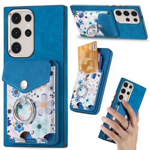 2-in-1-Kartentasche, Ringhalter, magnetische Lederhülle für Samsung Galaxy S24 Ultra, S23, S22 Plus, S21 FE, A13, A14, A23, A33, A34, Blau, für Galaxy S24Plus