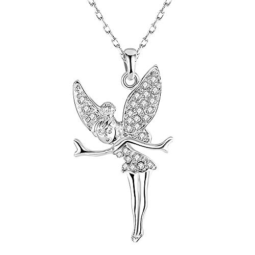 Mianova Damen Halskette Kette mit Swarovski Elements Glitzer Kristall Elfen Engel Anhänger im Schmucketui Silber