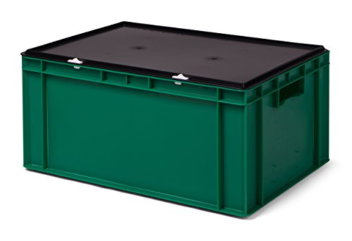 Transport-Stapelbox / Lagerbehälter grün, mit schwarzem Verschlußdeckel, 600x400x281 mm (LxBxH)