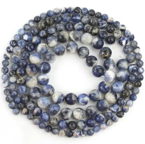 Natürliche runde Tigerauge-Amazonas-Granat-Achate, Quarz-Lava-Perlen für die Schmuckherstellung, DIY-Armband-Zubehör, 38,1 cm, blauer Sodalith, 6 mm (ca. 61 Stück)
