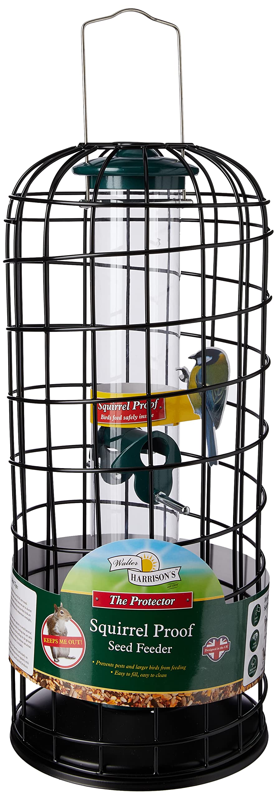 Walter Harrison's Vogelfutterstation zum Aufhängen, Eichhörnchensicher, 35 cm, Schwarz