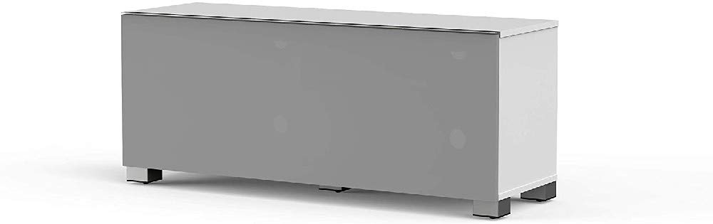 Meliconi MyTV Stand 12040F Textile White TV Möbel 120x 40 cm Kompletttür IR Friendly und Sound Friends Ideal für Soundbar, Füße mit drehbaren Rädern.