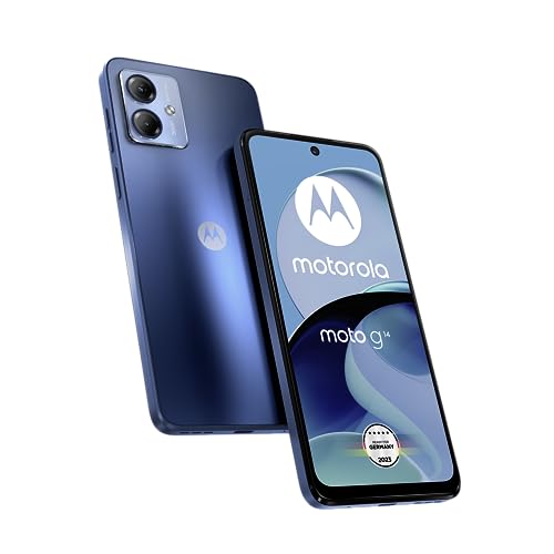 Motorola Moto g14 Smartphone (6,5"-FHD+-Display, 50-MP-Frontkamera, 4/128 GB, 5000 mAh, Android 13) Sky Blue, inkl. Schutzcover + KFZ-Adapter [Exklusiv bei Amazon]