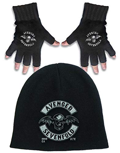Avenged Sevenfold Mütze Beanie and Glove Death Bat Crest Nue offiziell Gift Set One Size