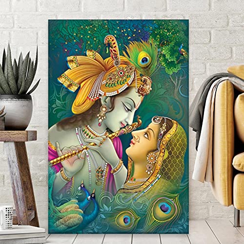Hindu Religion Sacred Radha Krishna Leinwand Gemälde Wandkunst Leinwand Poster Kunst Buntes Krishna Gemälde Wohnzimmer 50x70cm Rahmenlos