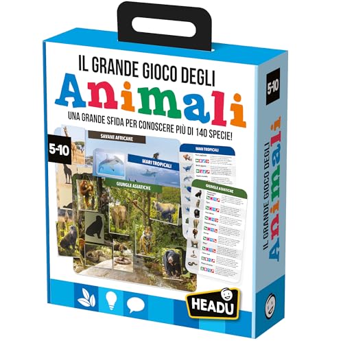 Headu Das große Spiel der Tiere Eine lustige Herausforderung, um mehr als 140 Arten zu kennen, It57045 Lernspiel für Kinder von 5 bis 10 Jahren, hergestellt in Italien