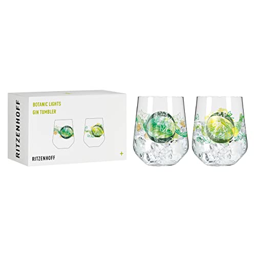 Ritzenhoff 3791001 Gin-Glas Set 700 ml – Serie Botanic Lights Nr. 1 – 2 Stück Tumbler mit 3D-Effekten – Made in Germany