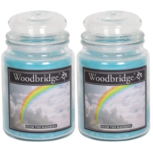 Woodbridge Große Duftkerze im Glas | 2x Over the Raibow (565g) | 2 Docht Duftkerze mit Deckel | Duftkerze Jasmin für dein Zuhause | Kerzen lange Brenndauer (140h)