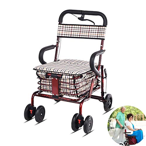 AMhuui Aluminiumrollator Falten Sich, die 4 Rad-medizinische faltende Mobilitäts-aufgefüllte Sitz-Legierung mit faltbarem für die älteren Personen zusammen