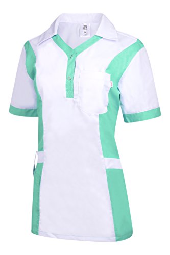 Clinotest Damenkasack Julia, Gesundheitswesen, für die Pflege, Berufsbekleidung, in Trendfarben (XS, weiß/eau de nil)