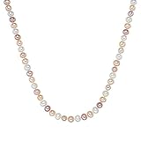 Valero Pearls Damen-Kette Hochwertige Süßwasser-Zuchtperlen in ca. 7 mm Oval weiß/apricot/flieder 925 Sterling Silber - Perlenkette echte Perlen