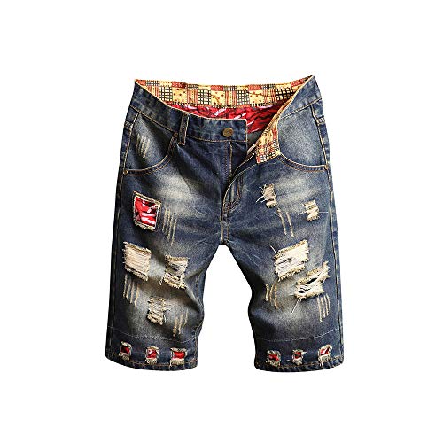 Celucke Herren Jeans Shorts Patches Kurze Hose Sommer Bermuda Denim im Used-Look, Männer Vintage Jeanshose Label Moderne Slim Fit Mix (Grau, W36)