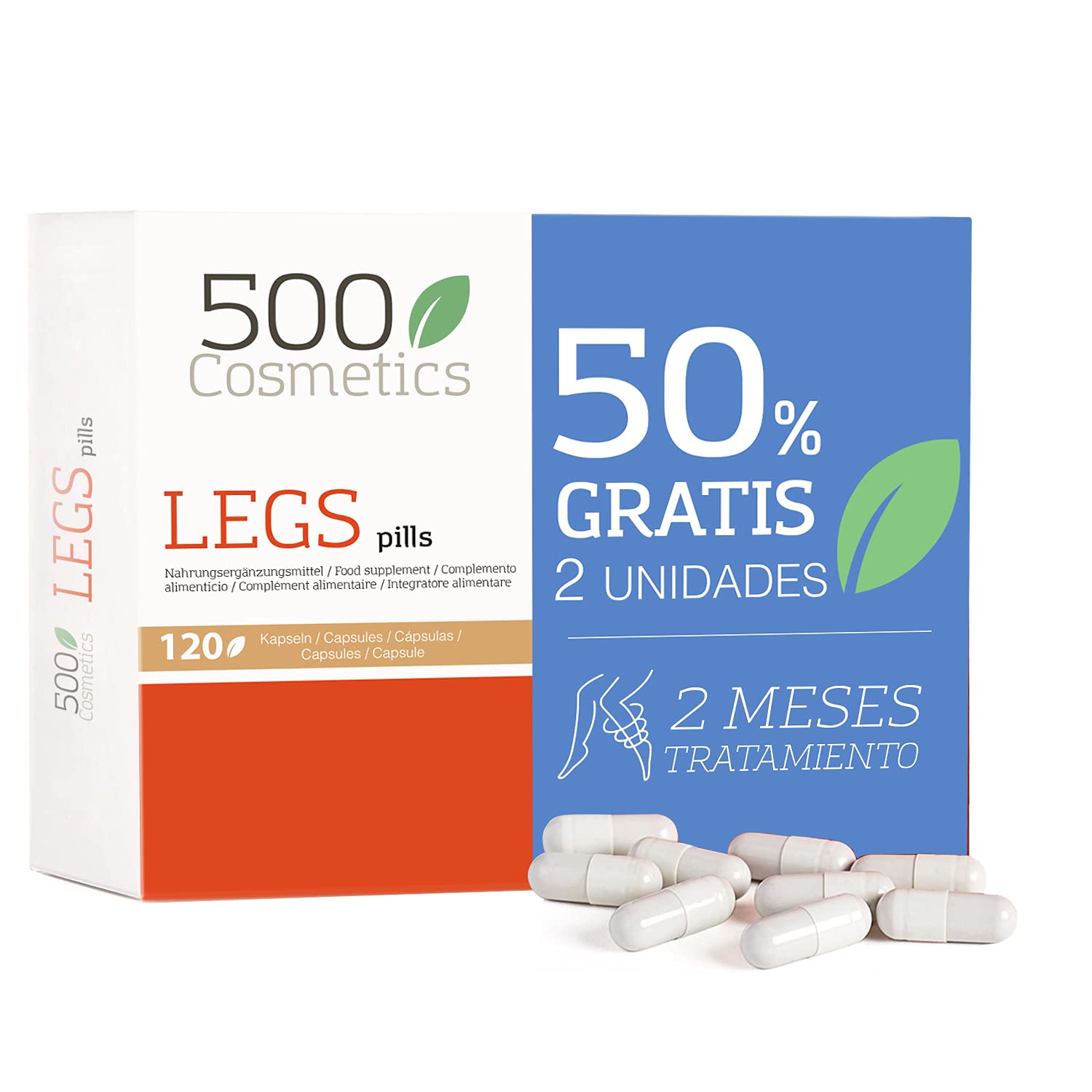 500Cosmetics Legs–Auf natürlichen Inhaltsstoffen basierende Kapseln zur Vorbeugung und Beseitigung von Krampfadern–Verbesserung der Durchblutung und Verringerung von Schwellungen 120 Kapseln