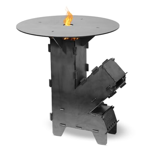 Czaja® Raketenofen mit Grillplatte - Rocket Stove Stecksystem aus massivem 3 mm dickem Stahl Feuerschale BBQ Rakete Holzofen Camping Campingkocher Campinggrill Made in Germany