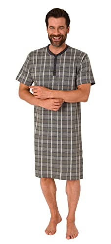 NORMANN-Wäschefabrik Herren Kurzarm Nachthemd mit Knopfleiste am Hals - auch in Übergrössen -122 111 90 943, Farbe:dunkelgrau, Größe:48-50