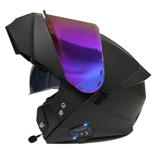 Bluetooth Motorradhelm Motorrad Klapphelm Integralhelm Fullface Helm mit Doppelvisier ECE/DOT Genehmigte Kopfhörer für Automatische Antwort Vollvisierhelm für Erwachsene Männer Frauen 24,XXL