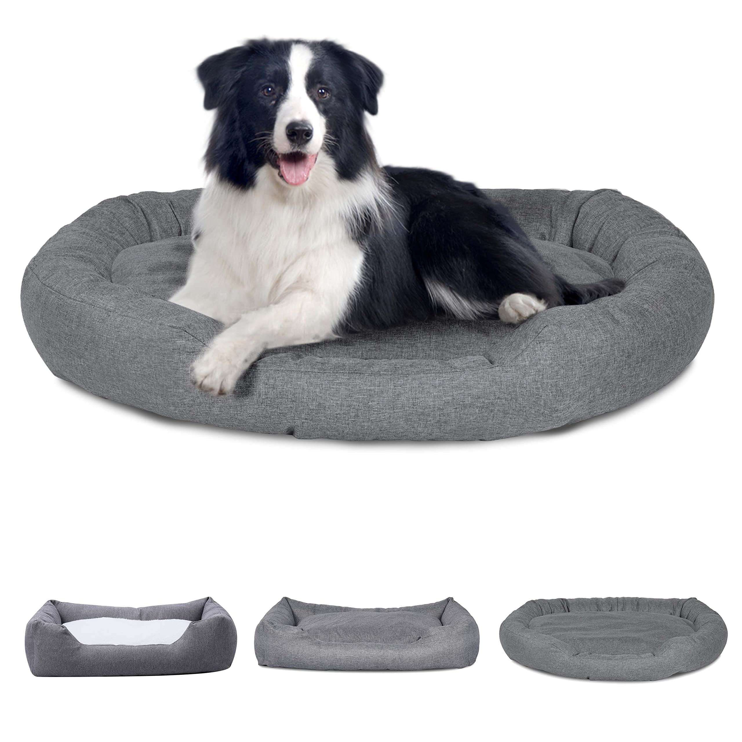 Ribelli Hundebett aus Stoff mit Hundekissen in DREI Größen L, XL & XXL (XL, grau)