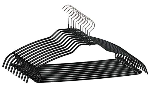 MAWA Kleiderbügel mit Steg, 10 Stück, platzsparende Universalkleiderbügel für Oberteile, Hosen und Röcke, 360° drehbar, hochwertige Antirutsch-Beschichtung, 42 cm, Schwarz