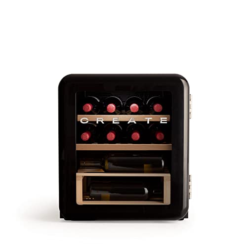 CREATE/WINECOOLER RETRO M/Elektrischer Weinkühler für 12 Flaschen,Schwarz/Retro-Vintage-Design,48L,0,75 l Flaschen