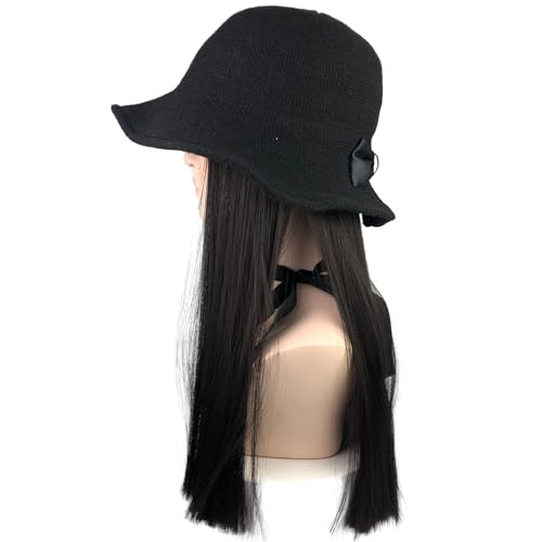Fischerhut aus Lammwolle mit lockigen synthetischen Haarverlängerungen Perücken Damenhüte mit lebensechtem Haar (Color : 5#, Size : One size)