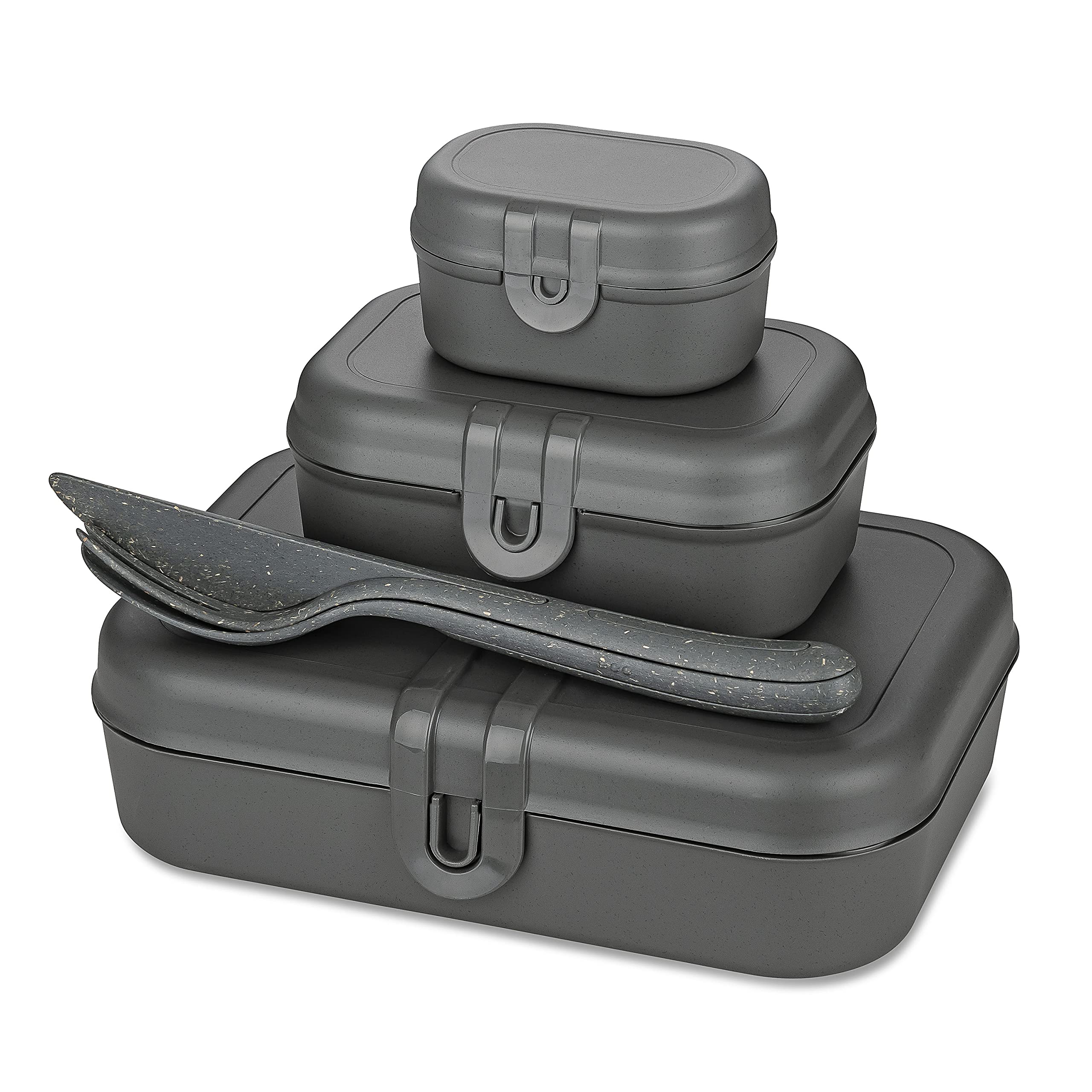 Koziol PASCAL READY Lunchbox-Set + Besteck-Set nature ash grey