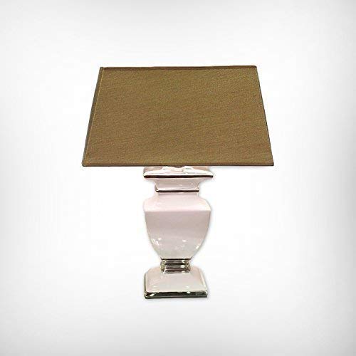 DRULINE Tischlampe Tischleuchte Keramiklampe 43 cm - Fuß: Weiß - Schirm: Hellbraun