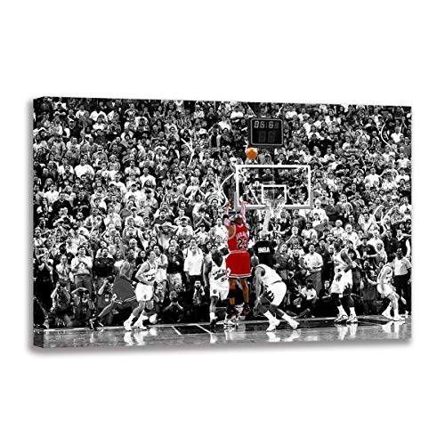 Leinwandbild Michael Jordan Vs Jazz Last Shot Wandkunst-Poster für Wohnzimmer Heimdekoration Fan Geschenk (60 x 90 cm ungerahmt)