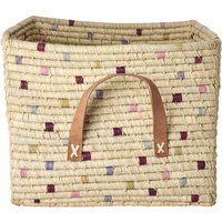 Rice - Raffia Basket with Handles And Dots in Lavender