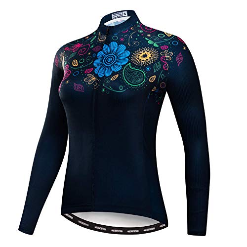 Radfahren Langarm Jersey Frauen Mountainbike Jersey Shirts Lange Rennrad Kleidung MTB Tops Sportbekleidung Blume schwarz Größe S