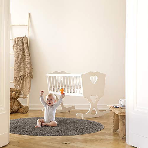 MyShop24h Teppich Wohnzimmer Kinderzimmer - Rund - Shaggy - 120x120 cm - Pastel Braun Einfarbig Flauschig Hochflor Teppiche Modern