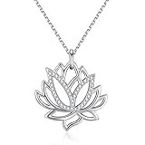 Friggem Lotus Blume Sterling Silber Halskette & Silberkette Anhänger mit überzogenen Zirkonia für Frauen & Männer, Geschenk zum Muttertag